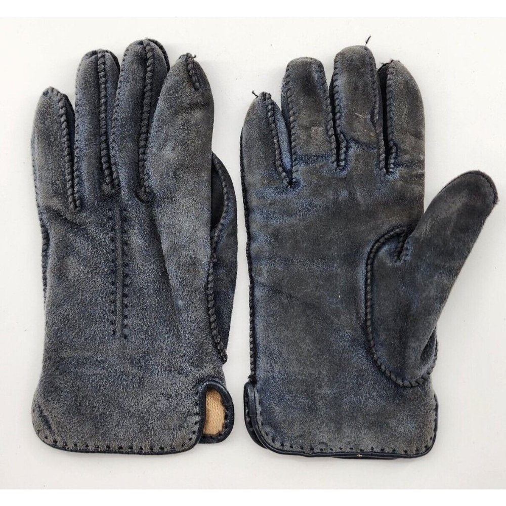 Vintage Grandoe Suede Leather‎ Womens Ladies Blue Lined Gloves Size Large
